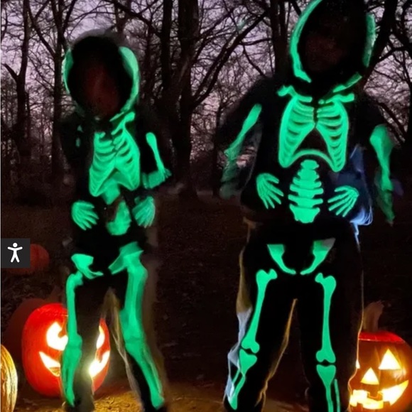 Like New Mini Boden Glow Print Skeleton Hoodie Costume Halloween Skull VTG Style - Picture 2 of 13